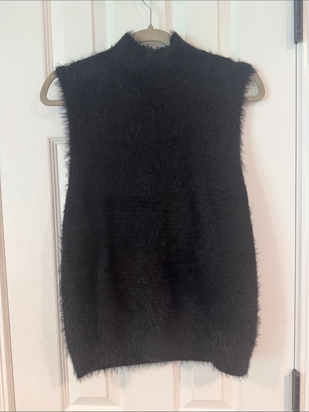 Halogen Fuzzy Black Sleeveless Mock Neck Sweater Vest